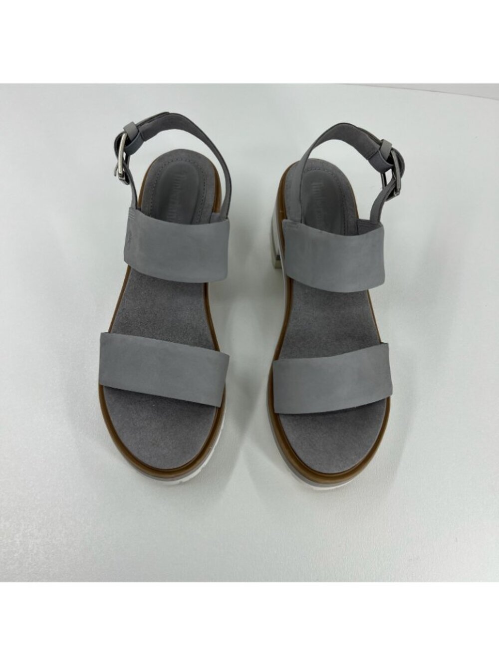 Timberland Violet Marsh 2-Band Sandals Womens 8.5 Nubuck Leather Block Heel Gray - Picture 8 of 13